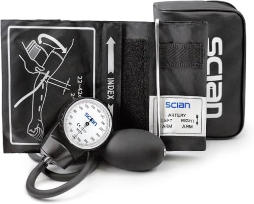 SCIAN Manuelle Blutdruckmessgerät – Aneroid Sphygmomanometer mit D-Ring, Universal-Manschette, 22-42 cm, Tragetasche für Krankenschwestern, Ärzte, Senioren, Erwachsene (Schwarz)