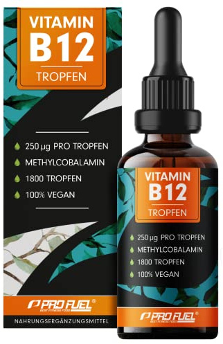 Vitamin B12 Tropfen - 1800 Tropfen (50ml) - bioaktives Methylcobalamin B12 - mit 500 mcg Vitamin B12 - zur täglichen Einnahme (2 Tropfen pro Tag) - laborgeprüft mit Zertifikat - 100% vegan