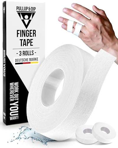 PULLUP & DIP Fingertape extra stark, 3 Rollen (30m) Finger Tape, hautfreundliches Sporttape, Handtape für Kraftsport, Bjj, Handball Zubehör, Klettertape Finger, Torwart Training (Weiß)