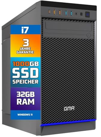 GMR Ultra Desktop PC - Intel i7, Windows 11 Pro, 32GB RAM, 1000GB SSD, USB 3, WiFi, Bluetooth, Office PC Mit DVD, 3 Jahre Garantie - Desktop PC Windows 11 - Sofort Einsatzbereit