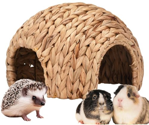 Kaninchenhäuser und Verstecke - Natürliches und sicheres Meerschweinchenhaus,Handgefertigtes Häschen-Grashaus, bequemes Häschen-Hamster-Haus, Rohrkolben-Kaninchen-Versteck