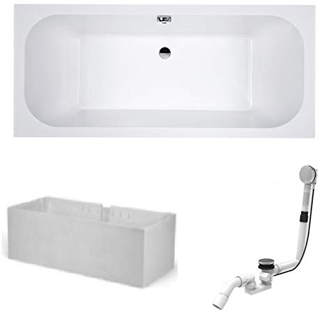 HOESCH Badewanne ELEGANCE | Design Badewanne | mit Mittelablauf | Acryl | 170x75cm | Komplettpaket mit Styroporträger und Ablaufgarnitur