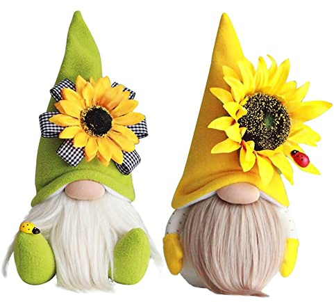 ENLACE Frühling Sonnenblume Biene Wichtel, Handgefertigte Gefüllte Gesichtslose Puppe Zwerg Dekorationen Frühlingsdeko, Sonnenblume Deko für Home Farmhouse Kitchen Decor, 2 Stück