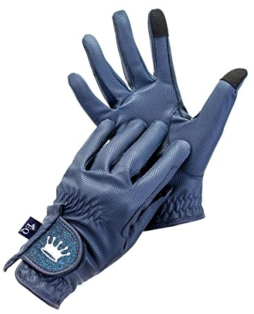 Equestrian Queen - Funktionelle Damen Reithandschuhe mit Touchscreen Kompatibilität, Rutschfestem Grip & Elegantes Design - Perfekt für den Reitsport - für Frauen und Mädchen - Bali (Dunkelblau, M)