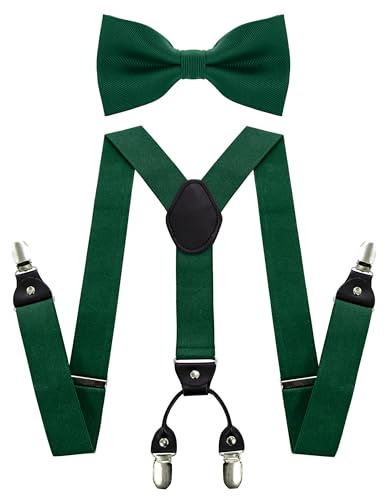 JEMYGINS Herren Hosenträger mit Vier Clips und Elastischem Rückenband inklusive Fliege Set