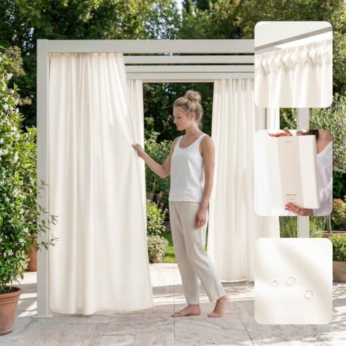 room99 Outdoorvorhäng mit Kräuselband Garden Line 155 x 250 cm Breite x Höhe Outdoor Vorhang wetterfest Wasserdicht Sichtschutz Sonnenschutz Gardinen Garten Winddicht Off White, 1 Stück