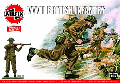 AIRFIX - Modellfiguren-Set – A02718V WWII Britische Infanterie – Zubehör für Modellbausätze, Plastikmodellbausätze, Set enthält 14 unbemalte Figuren – Zubehör für Dioramen