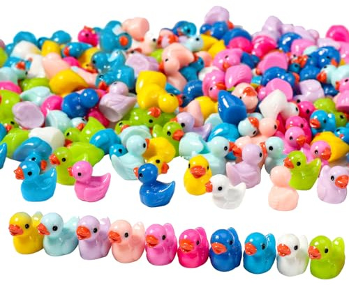 Fanshiontide 100 Stück Mini Enten Figuren 10 Farben | Kleine Harz Enten Zum Basteln für Aquarium Garten DIY Micro Landschaft Dekorationen Bonsai Fischbecken