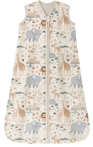 Unnivoll Schlafsack Baby Sommer 0.5 Tog 100% Baumwolle Sommerschlafsack Babyschlafsack 12-18 Monate 84 cm für Jungen Mädchen Kinder Aprikose Elefant