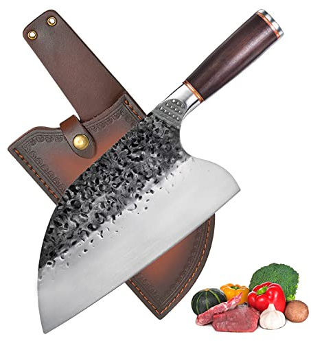 Chinesisches Kochmesser Metzgermesser Ausbeinmesser Santokumesser Fleischmesser Schälmesser Allzweckmesser Küchenmesser Hackmesser Hackbeil Gemüse Obstmesser mit Lederscheide, Fleischermesser