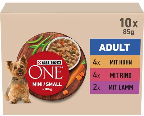 PURINA ONE Mini/Small Active Hundefutter nass für kleine Hunde, 10er Pack (10x85g)