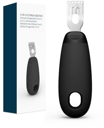 KITCHENDAO Zestenreißer Zitronenschäler und Orangenschäle Citrus Peeling Tool aus Edelstah- Ultra Sharp Lemon Zester - Soft-Touch-Griff Citrus Peeler - Spülmaschinenfest Schwarz
