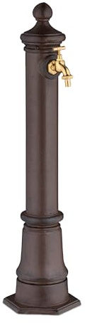 Relaxdays Standbrunnen antik, mit Wasserhahn, HBT: 80x18x20,5 cm, Wasserzapfsäule Garten, Terrasse, Zierbrunnen, braun