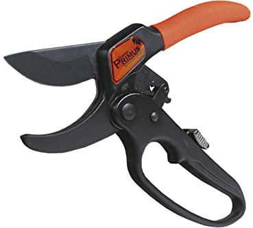Garten Primus Gartenschere, Rosenschere, Rebschere, Astschere, Ratschenschere, schwarz/orange, 25 x 7,9 x 2,1 cm, 01010