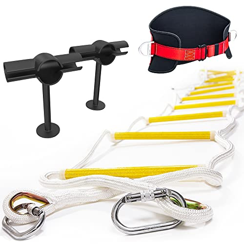 Sicherheitsleiter 10m, feuerfest, mit Trennstabilisatoren | Innovative Lösung mit Kordel und Sicherheitsgurt, wiederverwendbar, Tragkraft bis 900 kg
