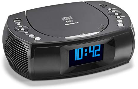 Karcher UR 1309D - Wecker mit CD-Player, DAB+, Radio, Uhrenradio, USB | Radiowecker mit Stromkabel, 2 Weckzeiten, Schlummerfunktion, Sleep-Timer, USB-Ladefunktion, Batterie-Backup-Funktion