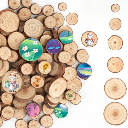 120Stück Holzscheiben Klein, DIY Handwerk Holz-Scheiben, Runde Holzscheiben | zum basteln, 5mm Dicke Unlackierte Holzscheiben mit Baumrinde, für DIY, Weihnachten Dekoration usw.(1-3cm)