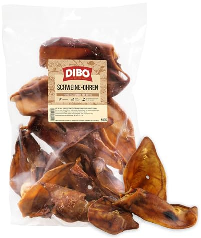 DIBO Schweineohren, 500g-Beutel, der kleine Naturkau-Snack oder Leckerli für Zwischendurch, Hundefutter, Qualitätskauartikel ohne Chemie