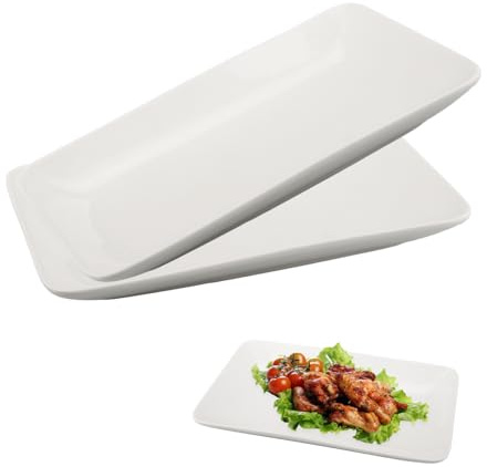 Velicber Servierplatte Porzellan 2er Set Rechteckig Speiseteller 24x15x3 cm | Weiße Servierteller, Keramik Serviertablett, für Buffet, Kuchen, Sushi, Vorspeisen | Spülmaschinenfest, Mikrowellengeeignet