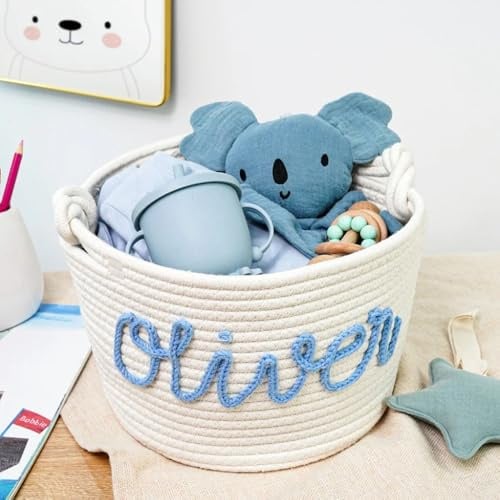 Miguha Personalisierter Spielzeugkorb, Personalisierter Baby-Namenskorb, Handgemachte Windelbox aus Seilbaumwolle, Babyparty, Welpe Haustierkorb Organizer Geschenk