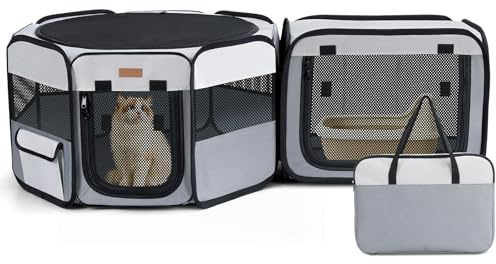 Lekespring Welpenauslauf Faltbar - 120x40 cm Tragbarer 2-in-1 Welpenauslauf & Katzenlaufstall für Innen & Außen, Laufstall Hund mit Tragetasche für für Katzen, Welpen und Kleintiere, Separat Nutzbar