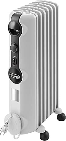 De'Longhi Radia S – Ölheizer für Räume bis 45m³, Elektroheizung mit Sicherheitsthermostat, 7 Rippen, Individuelle Heizung mit Frostschutz, Tragbar, 1500W, Weiß (TRRS0715)