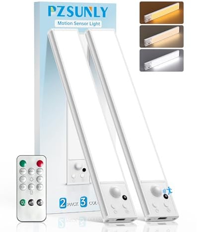 PZSUNLY Unterbauleuchte Küche LED mit Fernbedienung, 20CM Led Schrankbeleuchtung mit Bewegungsmelder, Dimmbar Helligkeit,3 Farbtemperaturen, Unterschrank Beleuchtung Küche für Schlafzimmer (2 Stück)