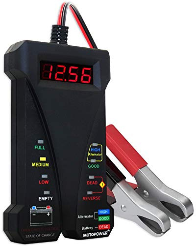 MOTOPOWER 12V Digitale Batterietester Voltmeter Ladesystem-Analysator mit LCD-Display und LED-Anzeige - Schwarz