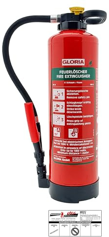 Gloria Schaum-Feuerlöscher SKA+ 6 PRO – 6 Liter – Fluorfrei – Für die Brandklassen A, B – Mit praktischer Wandhalterung – inkl. aktueller Prüfplakette