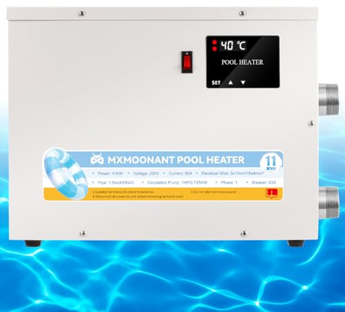 Mxmoonant Schwimmbadheizung 11 kW 220 V, Spa-Heizung Whirlpool-Wassertemperaturregler 25–50 °C mit Touchscreen für Aufstell- und Einbaubecken, Spas und Badewannen