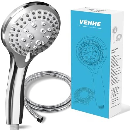 VEHHE Duschkopf mit Schlauch 1,5m, Chrome 5 Strahlarten Duschbrause, Hochdruck Dusche Sparduschkopf, Wassersparend Handbrause für Erwachsene Kinder Hausetiere