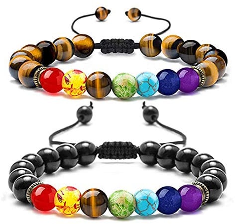 Yhuasia Chakren Lava Armband, 7 Chakren Armband mit 7 Farben Chakra Perlen, Heilende Chakra Armbänder für Männer und Frauen - Schmuck Armbänder zum Tragen oder Verschenken (Stil A)