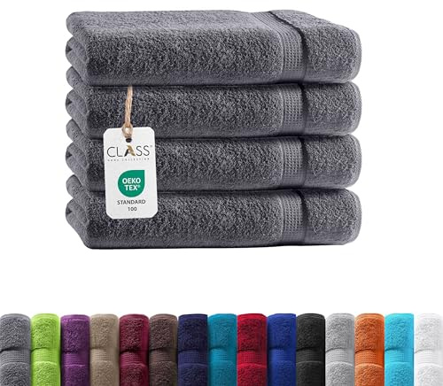 Class Home Collection Frottee Handtücher 50x100 cm – 4er Set Handtuch – Besonders weiche & saugfähige Handtücher aus 100% Baumwolle mit Aufhänger – Anthrazit