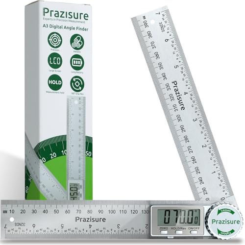 Prazisure Winkelmesser Digital, Edelstahl Winkelschmiege 200 mm, professionelles Winkelmessgerät für Holzbearbeitung, Bau und Heimwerkermessung (inkl. 2 Batterien)