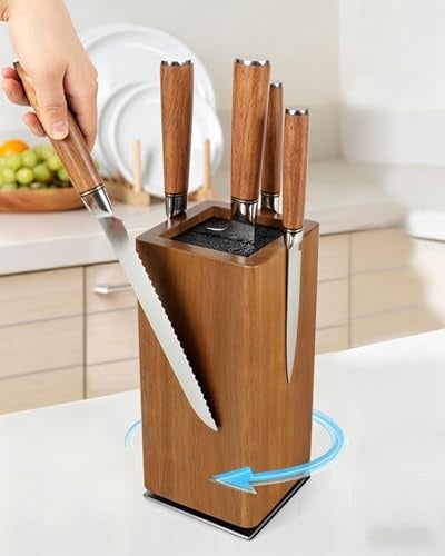 Messerblock Magnetisch -KUCHEASY Drehbar 360 Grad Magnetisch Ohne Messer -Magnetischer Messerblock Holz -Universal Messerhalter Magnetisch Messerständer für Küchentheke magnetic knife holder