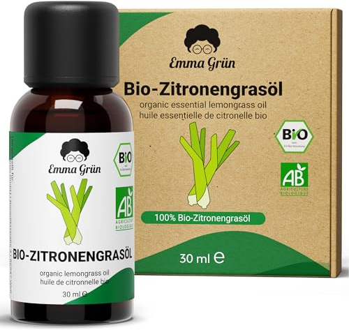 Emma Grün® Bio Lemongrasöl 30 ml - Lebensmittel - 100% naturein für Speisen | frisch-zitroniges Aroma zum Würzen von Speisen, Getränken & Aromatherapie, Schonend dampfdestilliertes Cymbopogon flexuosus