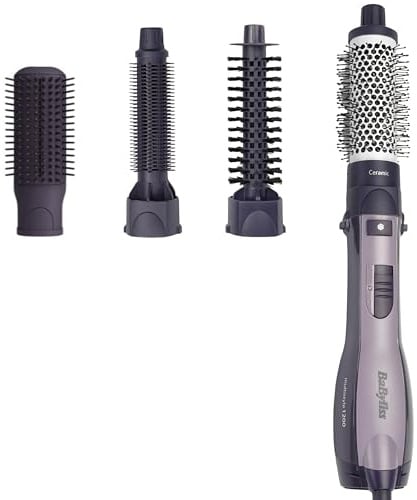 BaByliss Smooth Finish 1200 – 4‑in‑1 Warmluftbürste zum Trocknen, Formen, Glätten & Volumenstyling, Ionen‑ & Keramiktechnologie, 4 Aufsätze, 1200W, Schwarz, AS121E