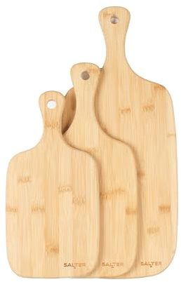 Salter Schneidebrett Set Bambus, Holz Schneidebrett 3-teilig 30/35/45cm, Bambus Schneidebrett mit Griff, Küchenbrett & Servierbrett zum Aufhängen, Holz Schneidebrett Set