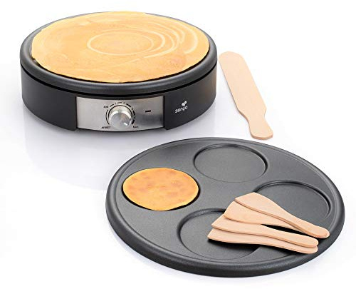 Senya SYCK-CV026 Crêpes-Pfanne, elektrisch, 2 austauschbare Platten aus Aluminiumguss, Crêpe Time, 1500 W, 1500 W, Schwarz