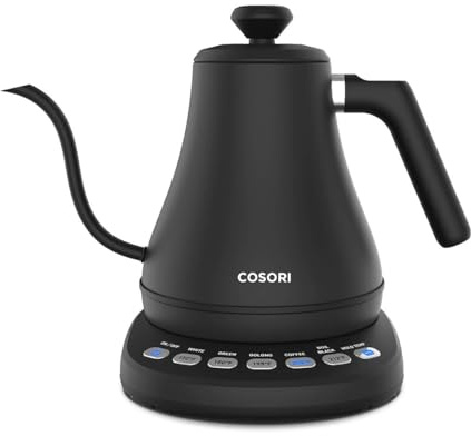 COSORI Wasserkocher Edelstahl Schwanenhals, 0,8 Liter, mit Temperatureinstellung, 80℃ bis 100℃, Warmhaltefunktion für 60 Min, Anthrazitfarben