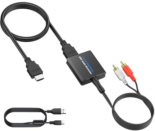 CAMWAY HDMI ARC Audio Extractor 192 kHz, HDMI ARC auf 3,5 mm Klinke Adapter | Inkl. 1 x 1m HDMI- & 1m 3,5mm auf RCA-Kabel, HDMI Audio Extractor für HDTV zu Verstärker Soundbar Heimkinosysteme
