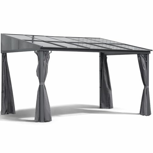 Terrassendach Toledo | Terrassenüberdachung Gartenpavillon lichtdurchflutet Aluminium | Hardtop Pavillon 12 m² - 4 x 3 m (B x T) anthrazit incl. 270° Wind- und Regenschutz
