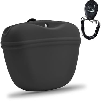AUDWUD Silikon Leckerlibeutel sicherer Clip inklusive Clicker | Stabiler Clip fuer sicheren Halt Magnetverschluss fuer schnellen Einhand Zugriff Inklusive praktischem Clicker fuer das Train