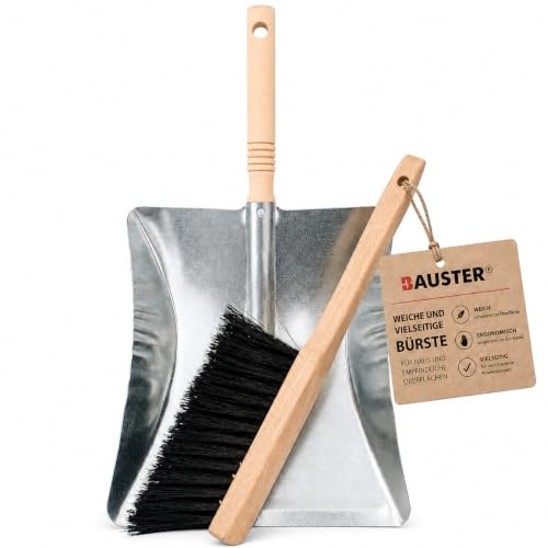 Bauster® Besen mit Kehrschaufel Set Kehrblech und handfeger Handbesen Kehrschaufel Schaufel Kehrgarnitur Metall Verzinkt Handfeger und Schaufel kaminbesen
