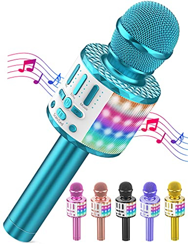 MicQutr Karaoke Mikrofon Kinder, Drahtloses Bluetooth Mikrofon mit LED, Geschenke Mädchen 3-12 Jahre, Tragbares Karaoke Maschine zum Singen, Mikrofonspielzeug für Kinder Geburtstagsfeier (Rosa)