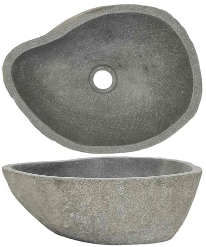 vidaXL Waschbecken Flussstein Naturstein Aufsatzwaschbecken Waschschale Waschtisch Handwaschbecken Bad Waschplatz Badezimmer Oval 37-46cm