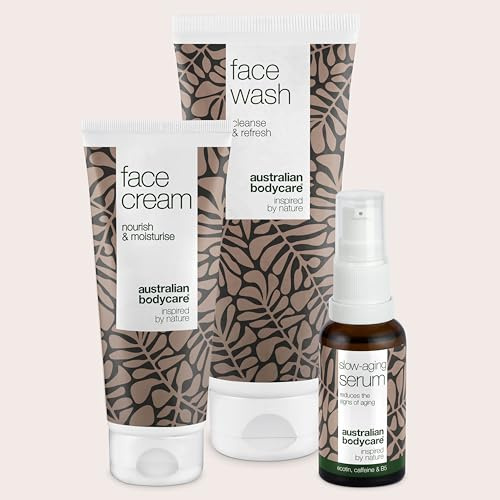 Anti-Aging Gesichtspflege-Set mit Teebaumöl - Waschgel, Creme und Serum für Faltenreduzierung, Linienverminderung und intensive Feuchtigkeit - Für Frauen und Männer