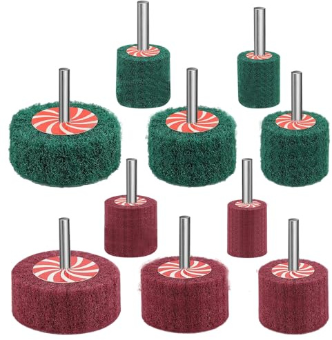 SGZIOO 10 Stück Fächerschleifer, 20/30/40/50/60 mm Vlies Schleifscheiben, Lamellenschleifer Schleifaufsatz zum Reinigen und Entfernen von Farbe und Oxid, für Bohrmaschine und Geradschleifer (6 mm)