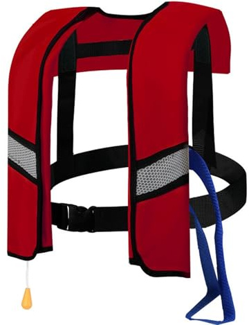 Vollautomatische Rettungsweste mit automatischer Luftfüllung, 360°-Reflektorstreifen & wasserfestem Design – Sicherheit für Freizeit, Outdoor & Berufseinsatz (Rot, 50X30CM)
