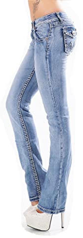 Miss RJ Jeans Damen Skinny Jeans Flap Pocket Dicke Nähte Jeanshose